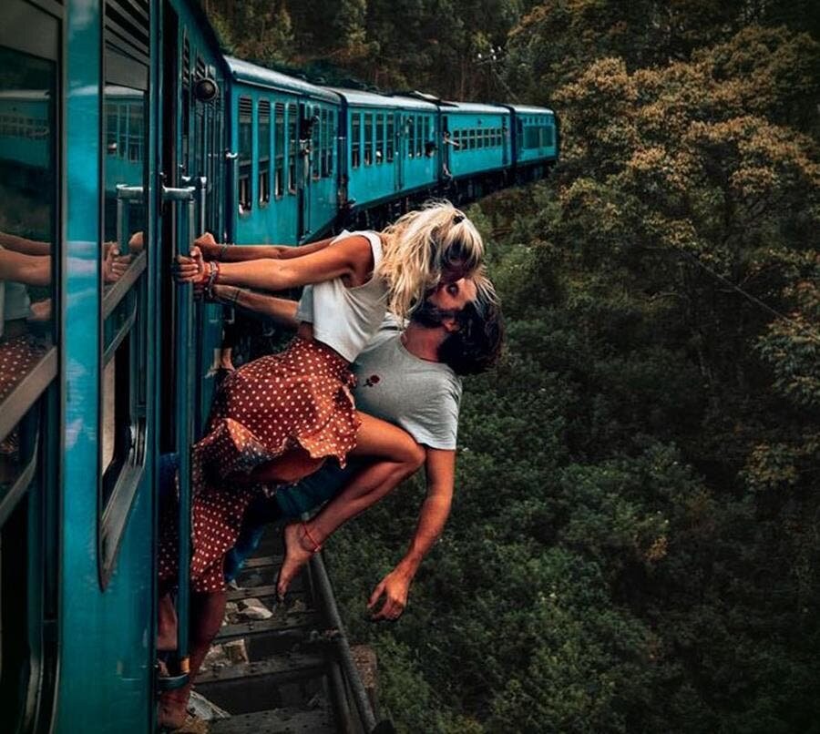 couple, train, marche