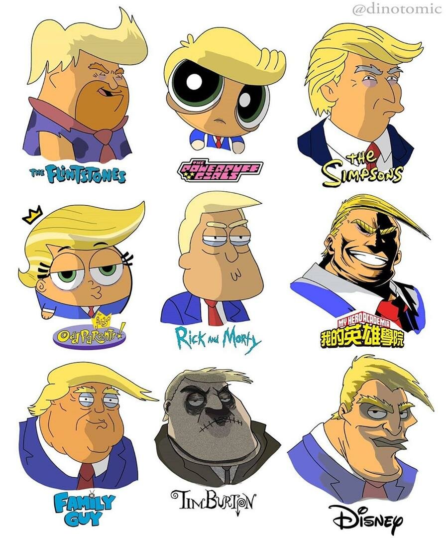 dino tomic, dessins animés, Donald Trump