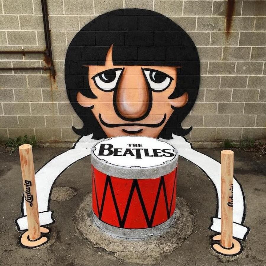 Street Art, peinture, mur, Beatles, baguettes