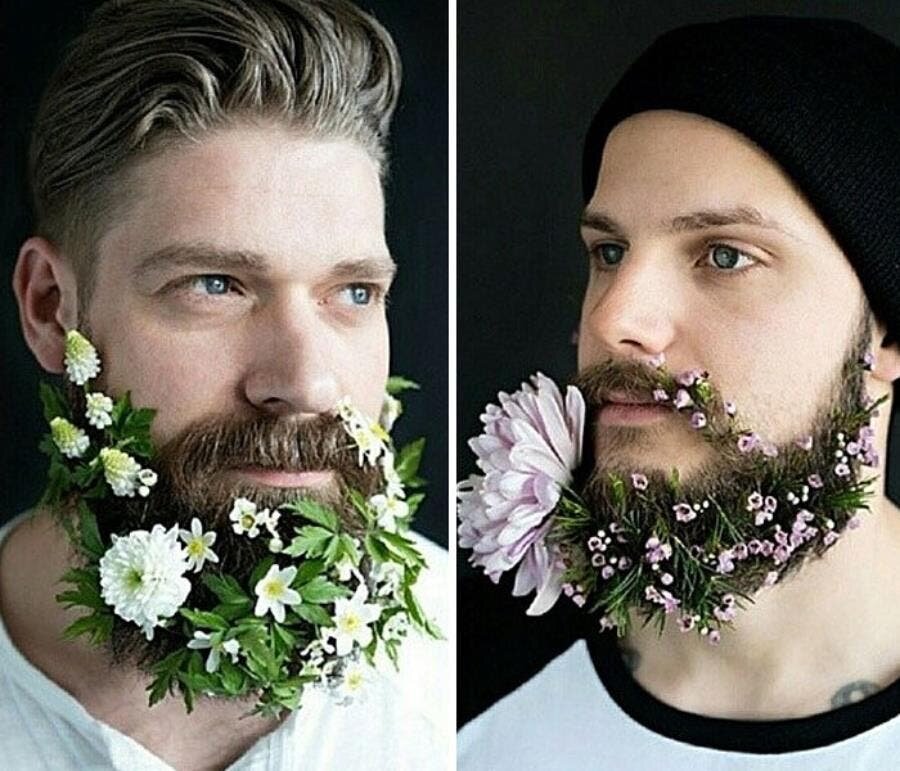 barbes, fleurie, homme, fleurs, floral, naturel