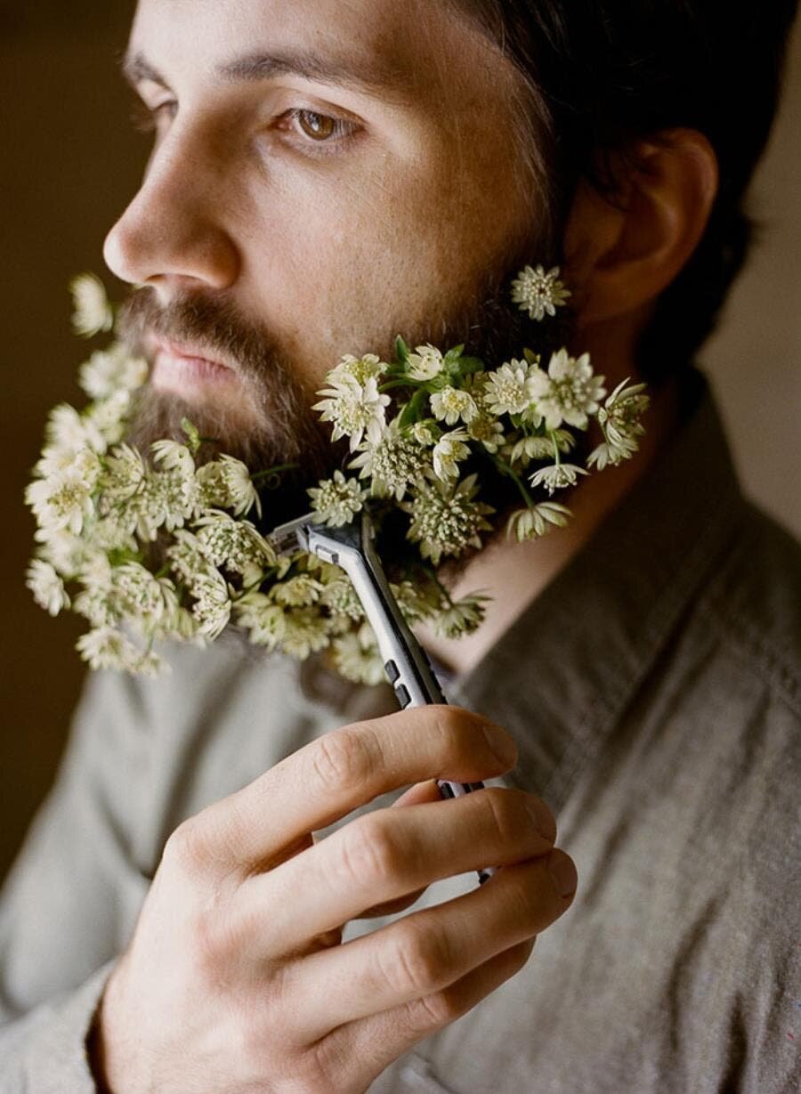 rasoir, barbes, fleurie, homme, fleurs, floral, naturel