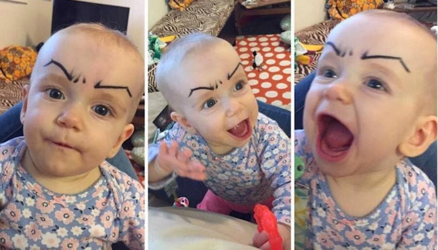 Bébé, drôle, sourcils, maquillage, dessiner