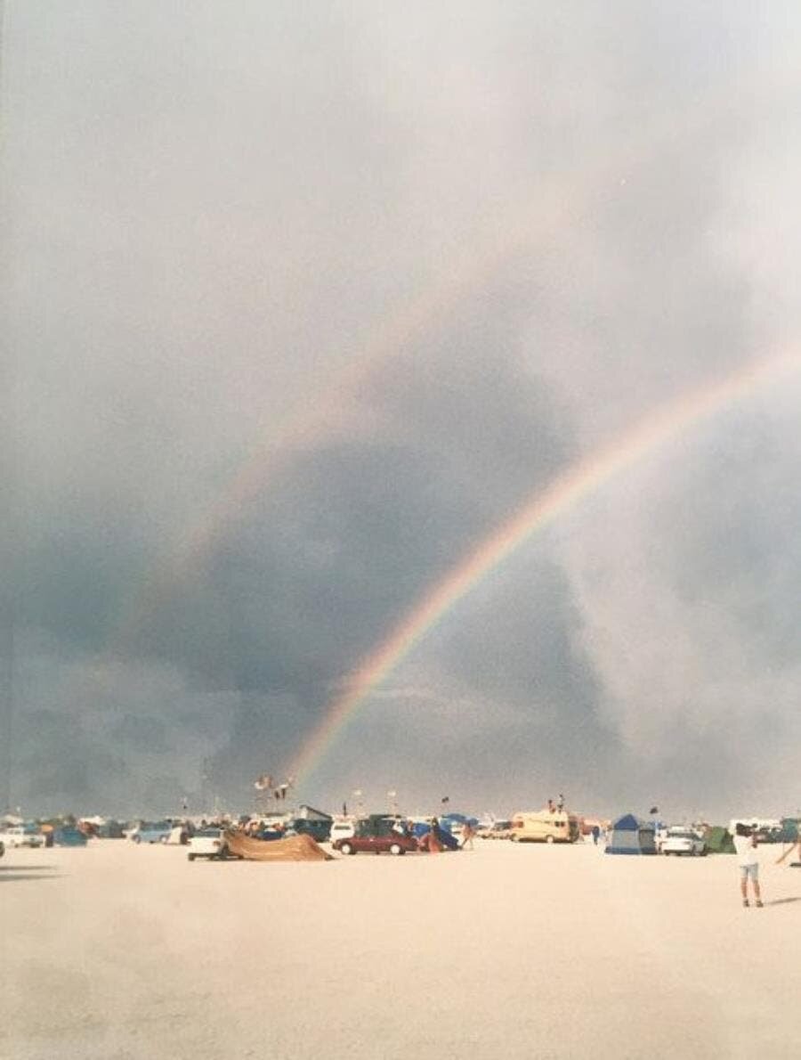 arc-en-ciel, burning man, plage, vieux, caravane