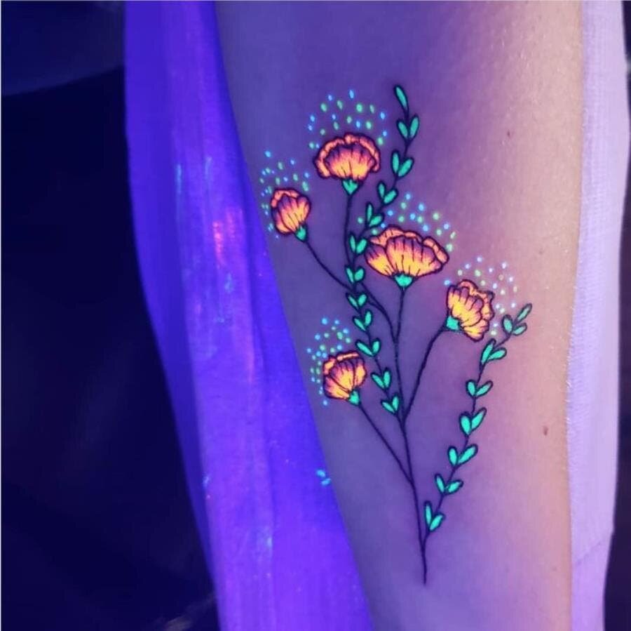 fleurs, tatouage, uv, original