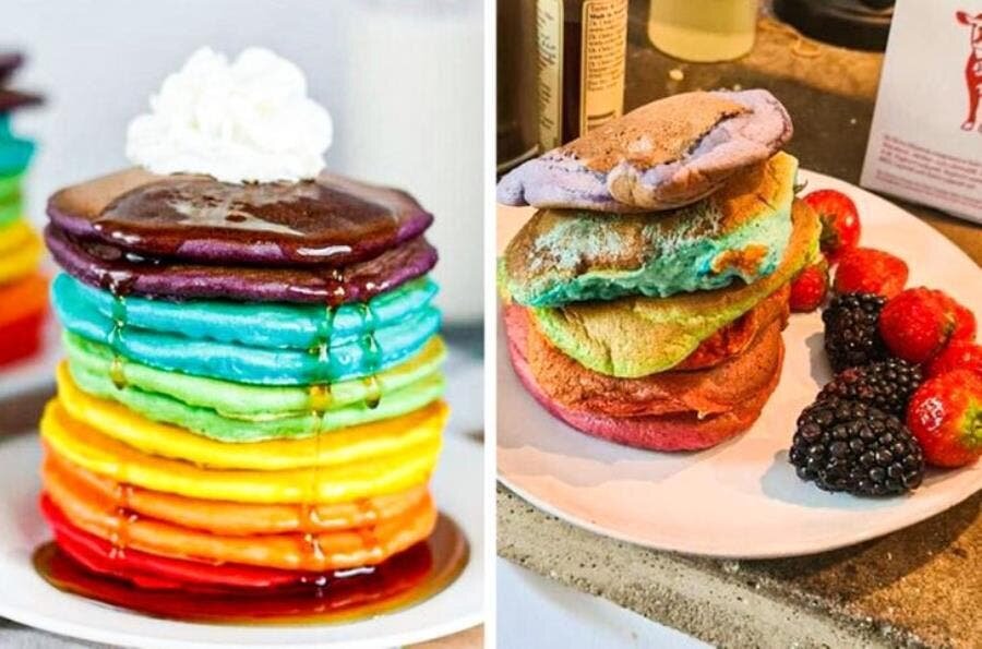 pancake, arc-en-ciel, raté, couleur, culinaire