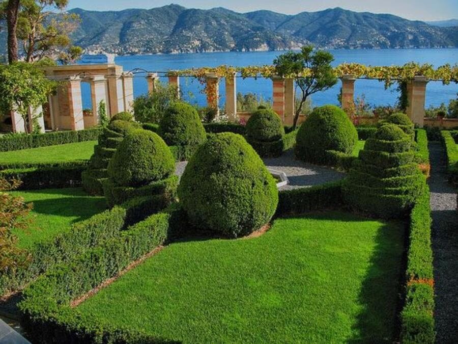 abbaye, jardin, public, vue, buisson