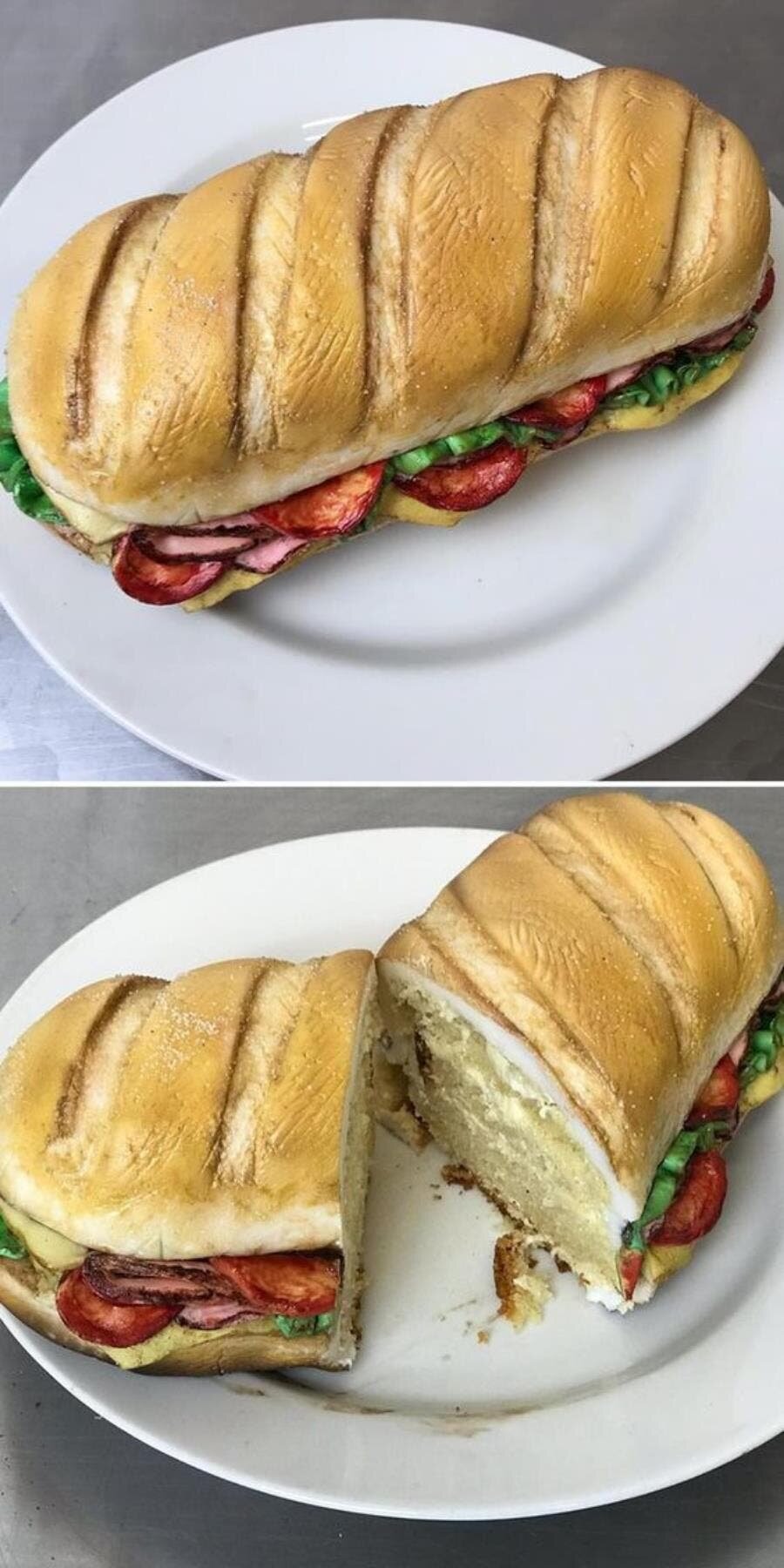 Sandwich, déjeuner, manger, couper, gâteau, réaliste