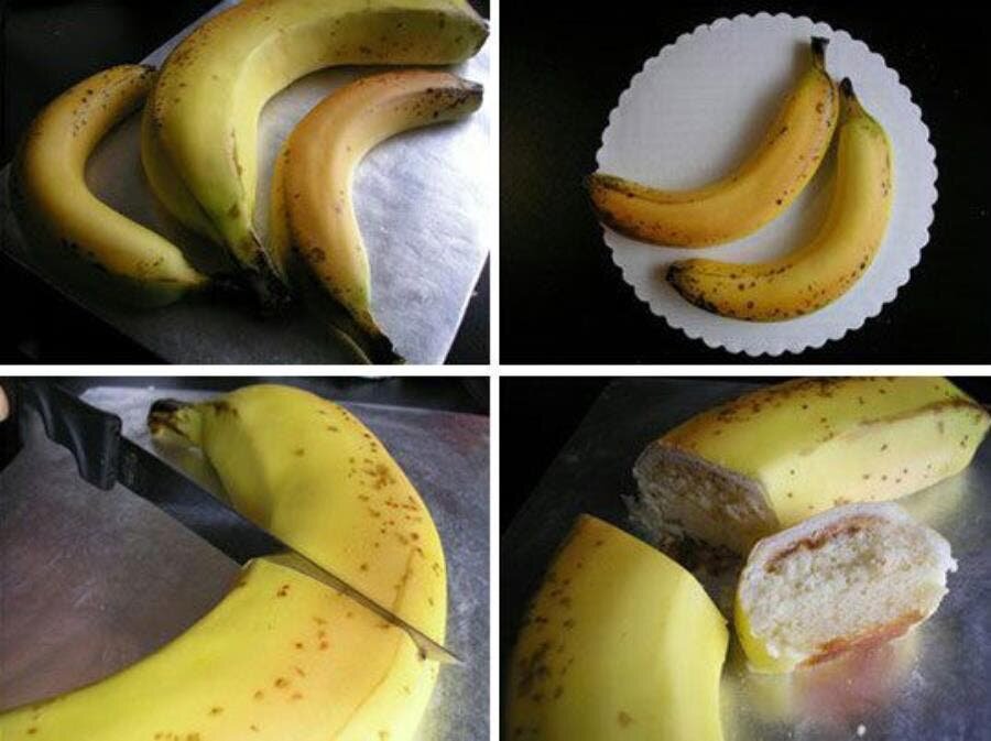 banane, gâteau, réaliste, assiette, peau