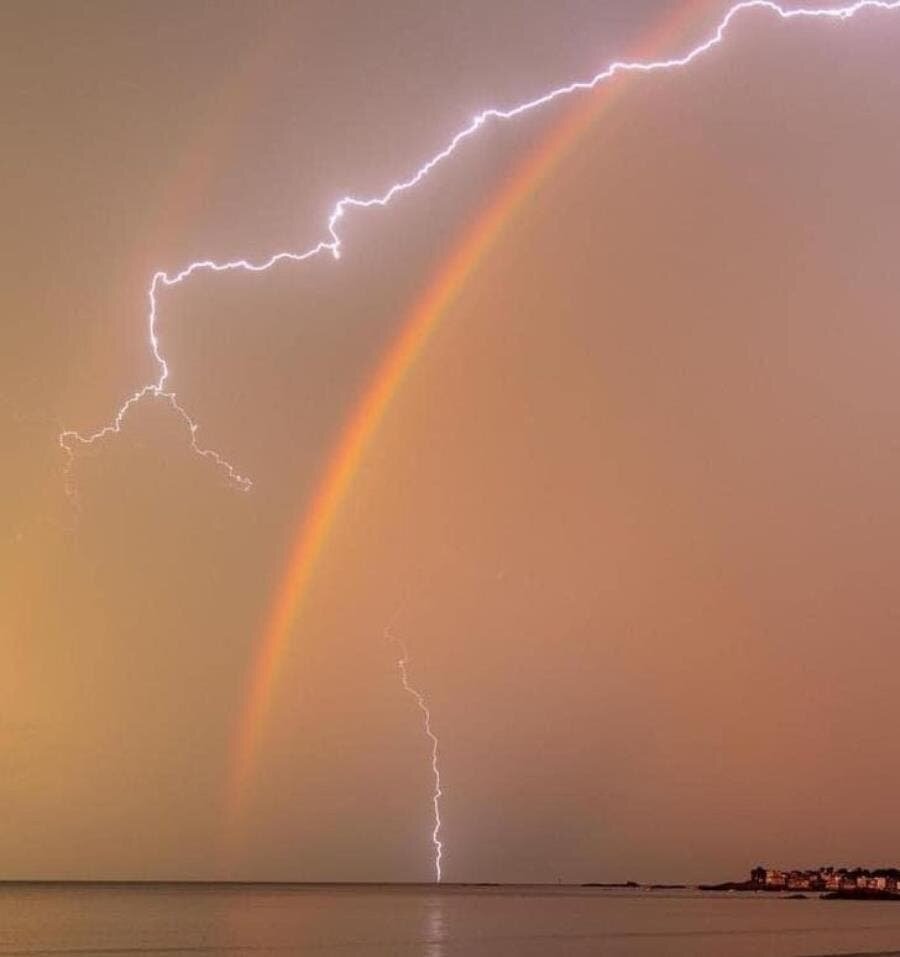 éclair, arc-en-ciel, foudre, ciel, sombre