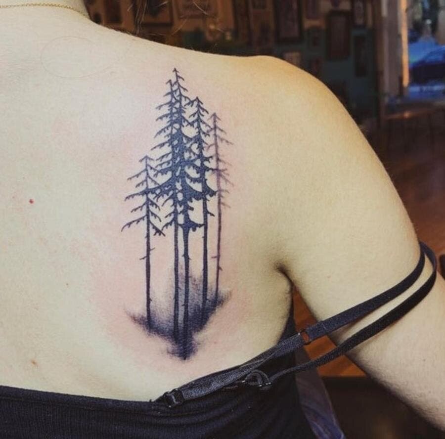 arbre, effacé, tatouage, épaule, famille