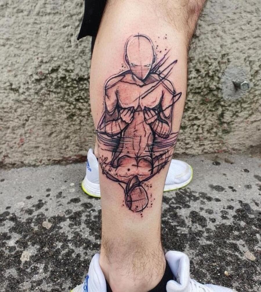 combat, dépression, personnage, tatouage, beau