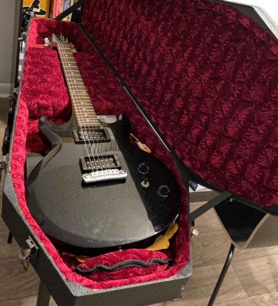 guitare, neuve, boite, pochette, velour