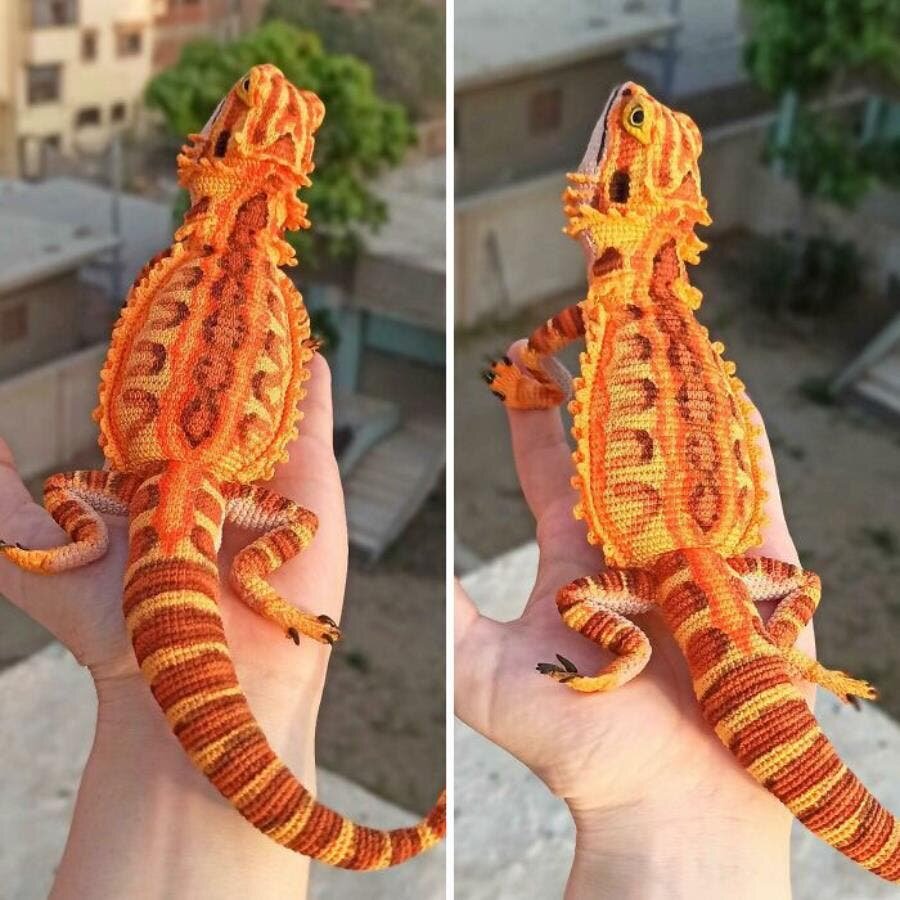 lézard orange crochet fil main