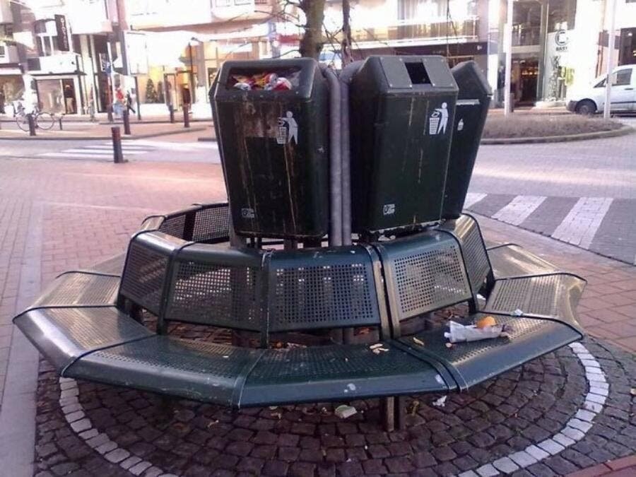 bancs poubelles rue déchets personnes