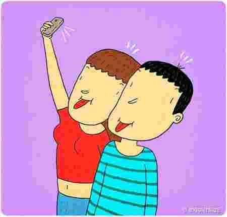 Amour couple illustrations Leonid Khan humour selfie grimaces