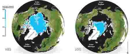 surface, glaciers, arctique, diminution