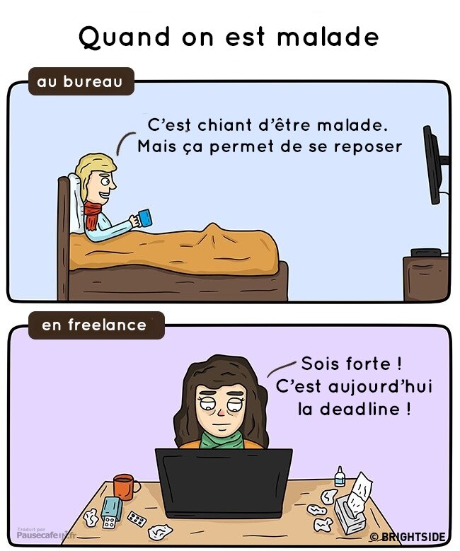 La maladie : bureau vs freelance