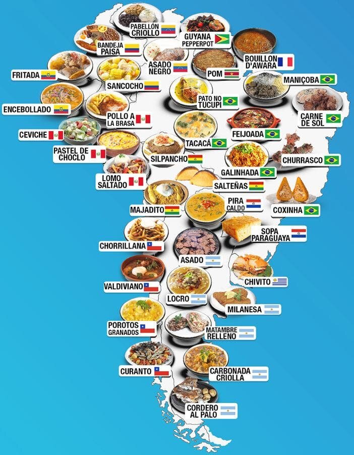 carte, cuisine, amerique, sud