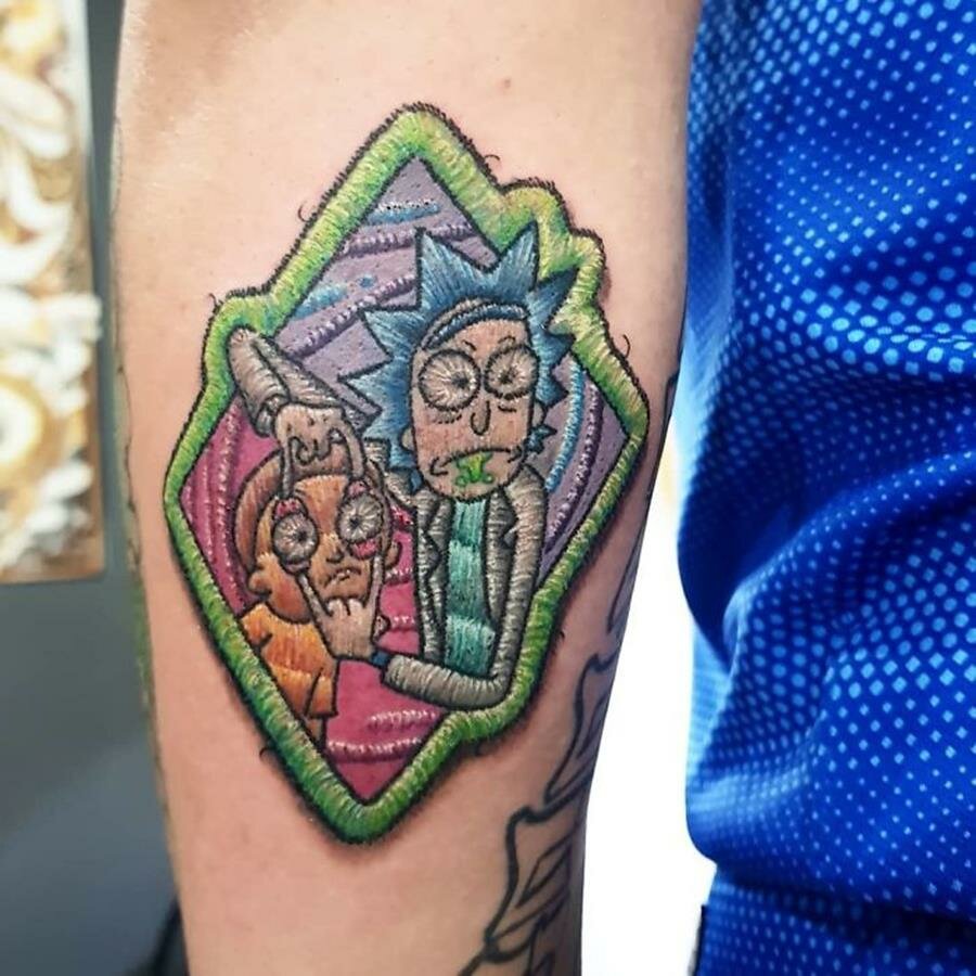 tatouage, broderie, rick et morty