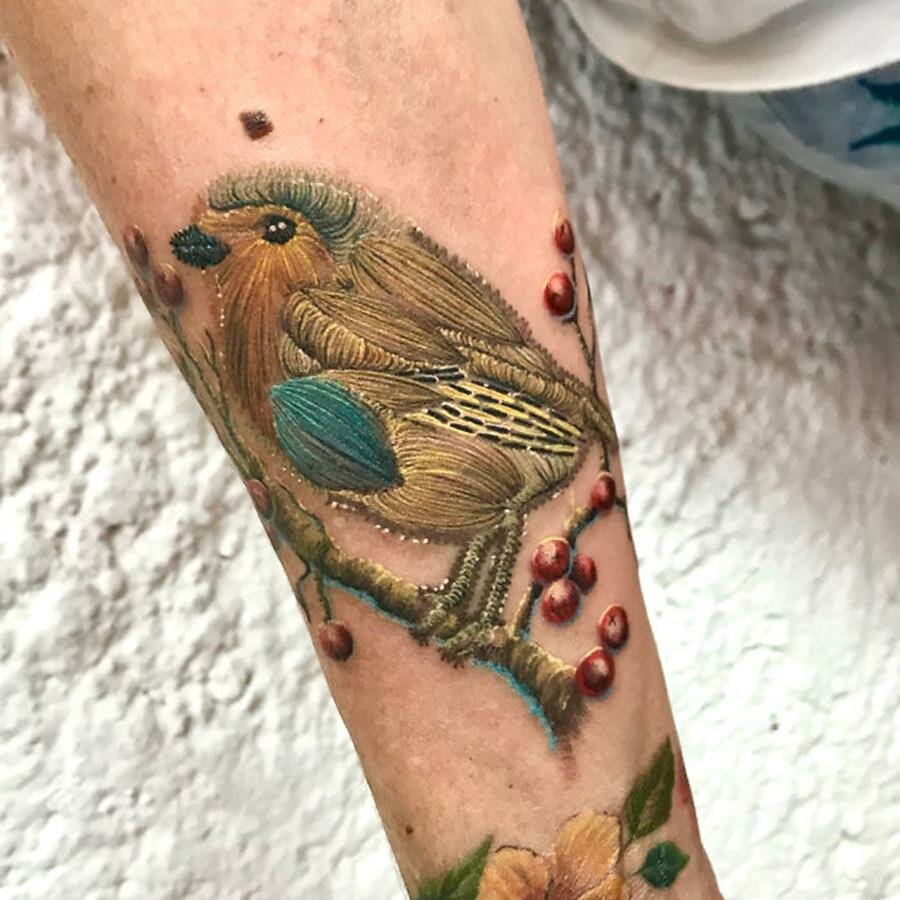 tatouage, broderie, oiseau