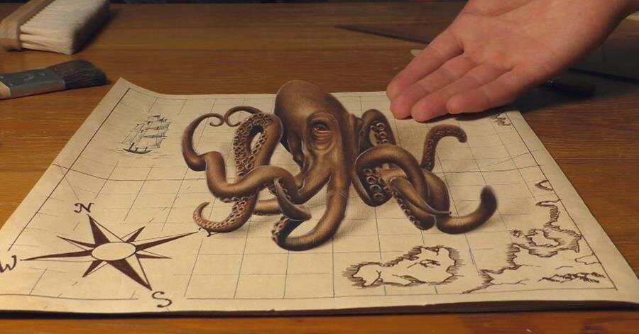 dessin, 3d, réaliste, stefan pabst, pieuvre