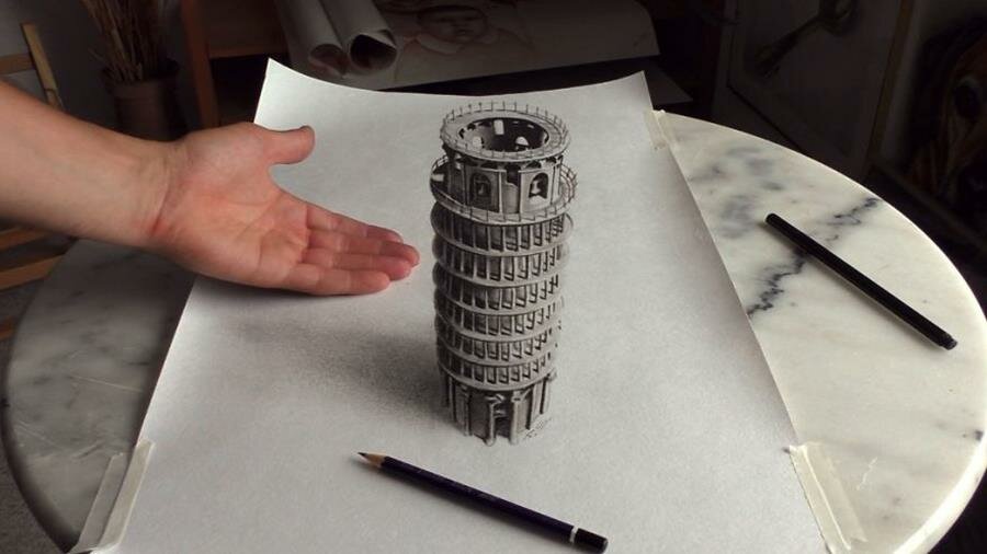 dessin, 3d, réaliste, stefan pabst, tour de pise