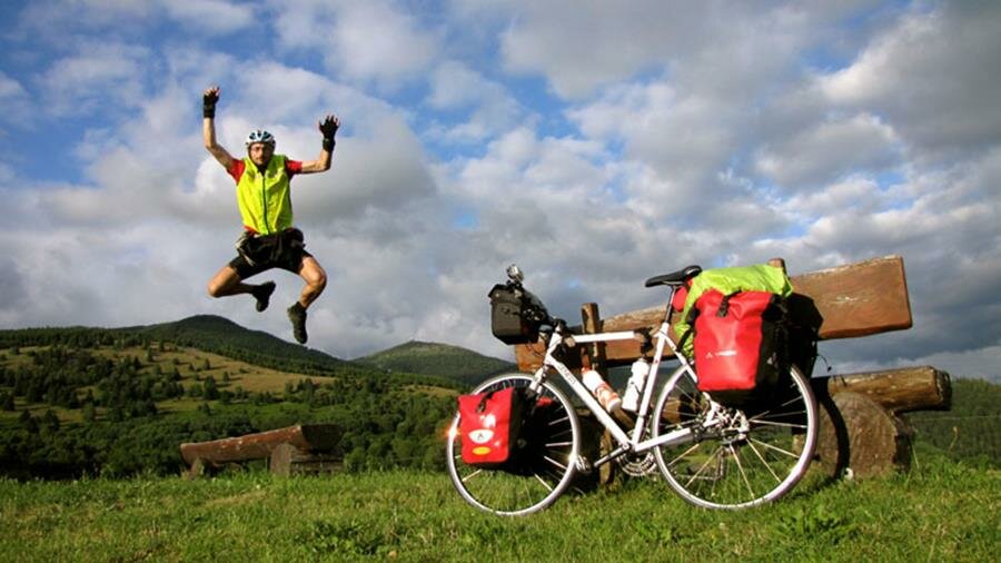 homme, vélo, voyage