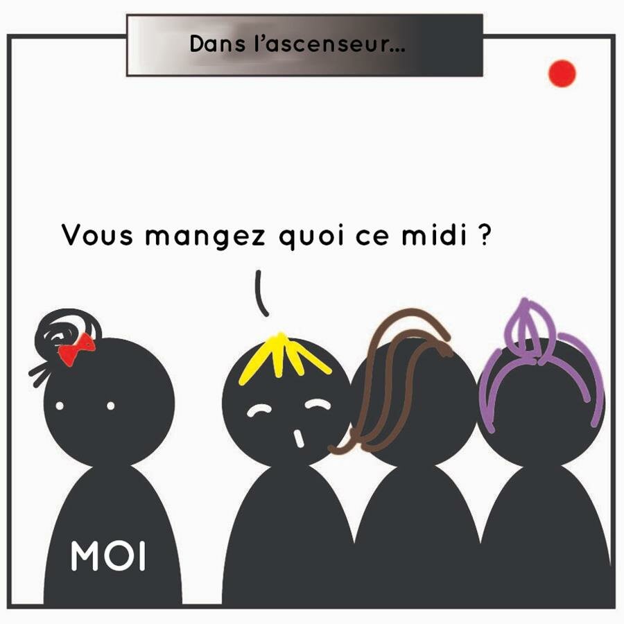 bd, conversation, ascenseur, repas midi