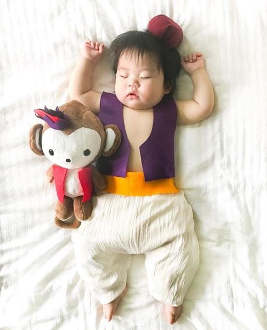 cosplay, bébé, endormi, aladdin