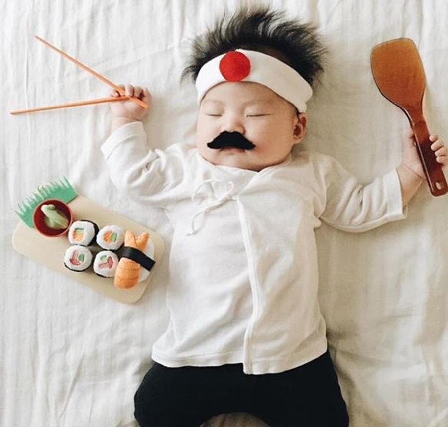 bébé, cosplay, endormi, chef