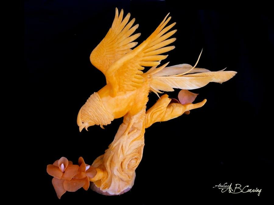 sculpture, citrouille, angel boraliev, oiseau