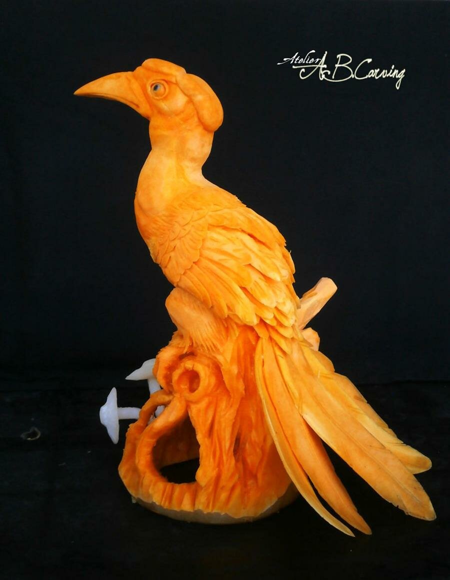 sculpture, citrouille, angel boraliev, oiseau