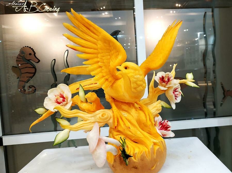 sculpture, citrouille, angel boraliev, oiseau