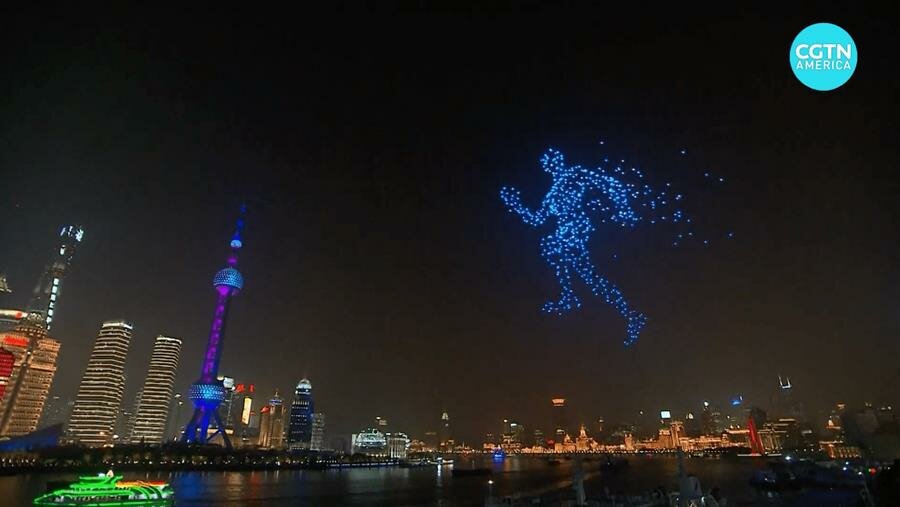 feu d'artifice, shangaï, drones