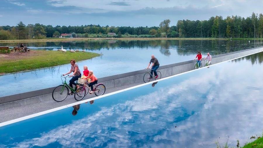 piste cyclable, lac, belgique