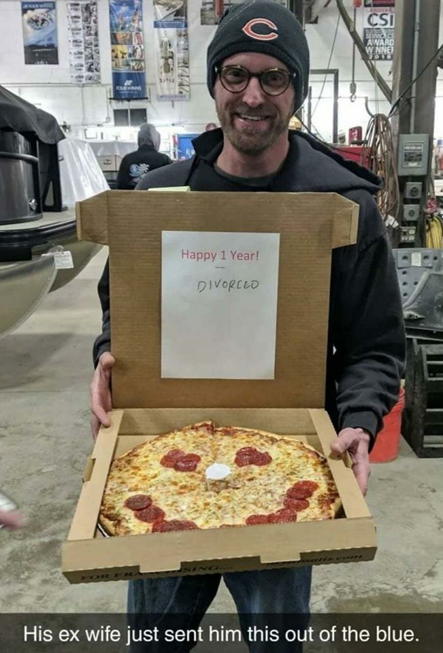 pizza, sourire, homme