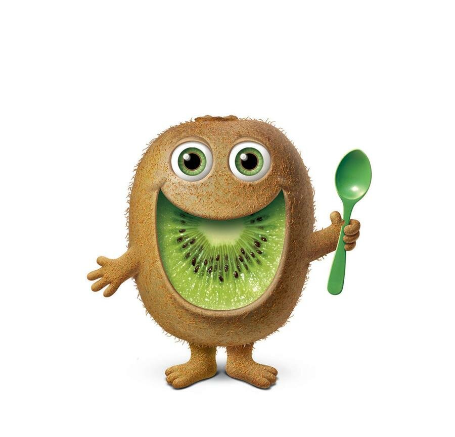 kiwi, content, cuillère