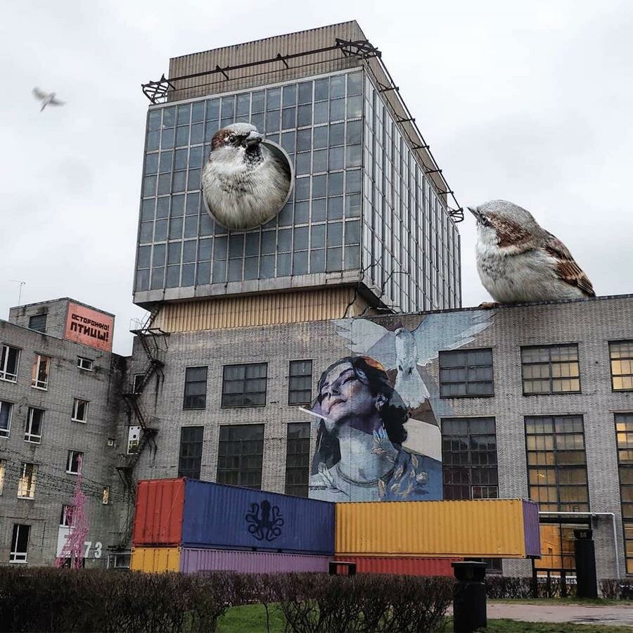 Vadim Solovyov, animaux géants, ville, oiseaux