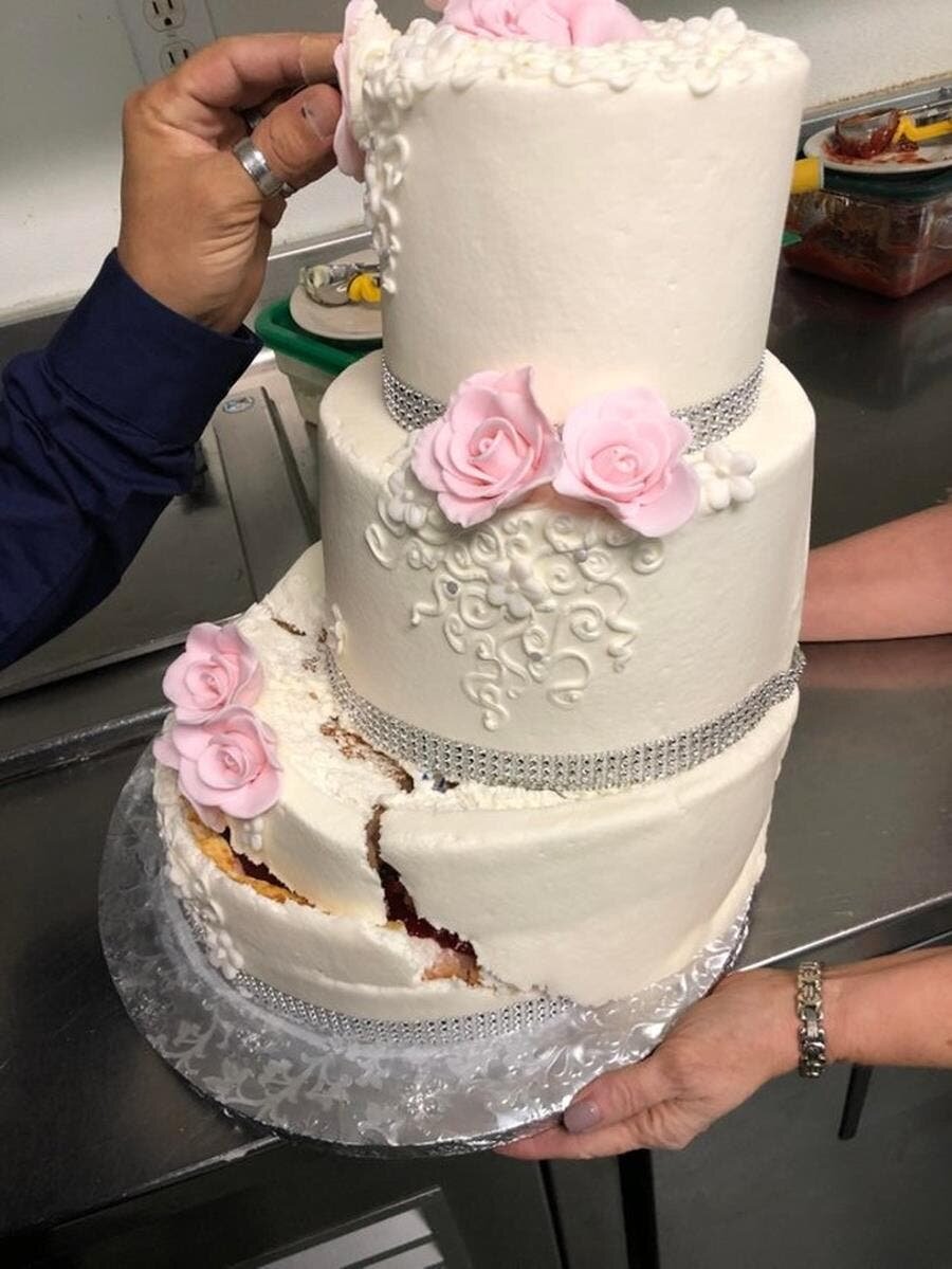 gâteau, mariage, effondrement