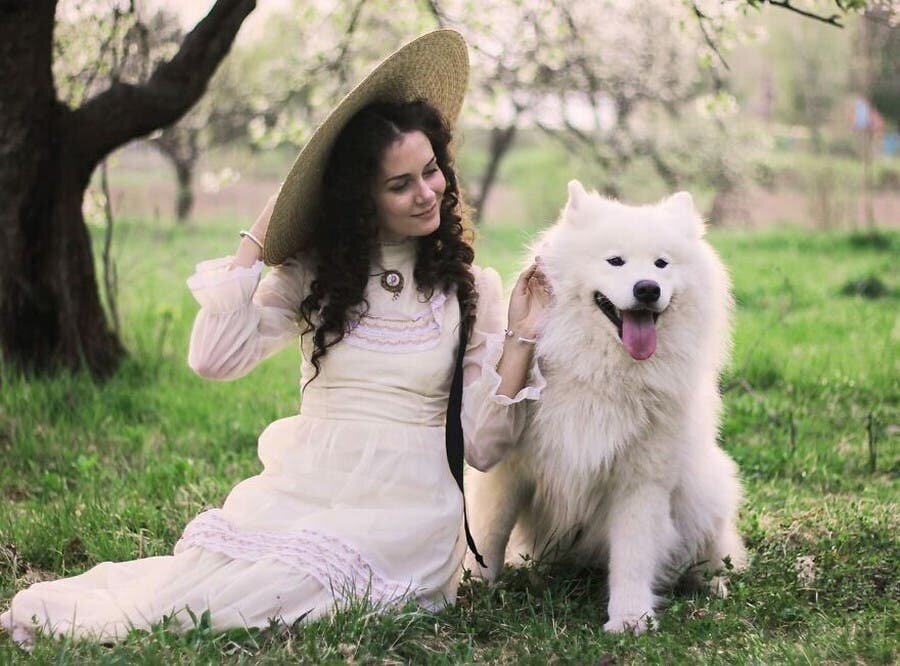 femme, clichÃ©, photo, portrait, costume, 19Ã¨me siÃ¨cle, chien