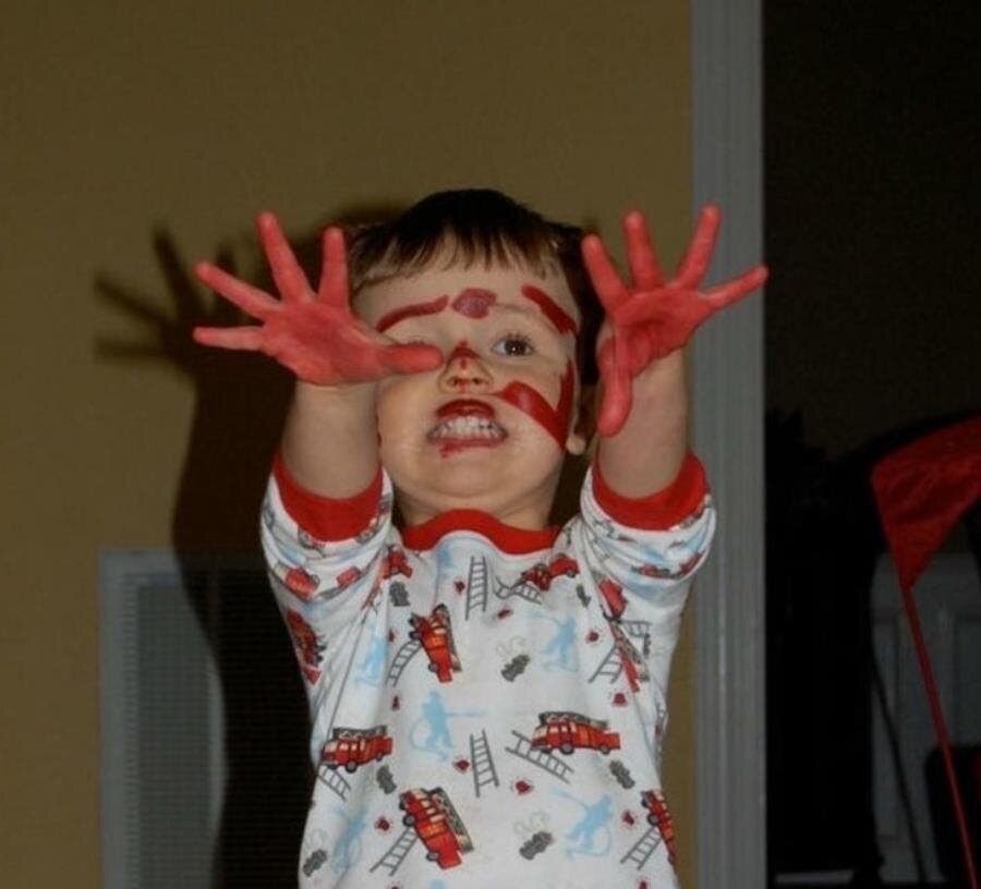 rouge à lèvre, enfant, photo, enfance