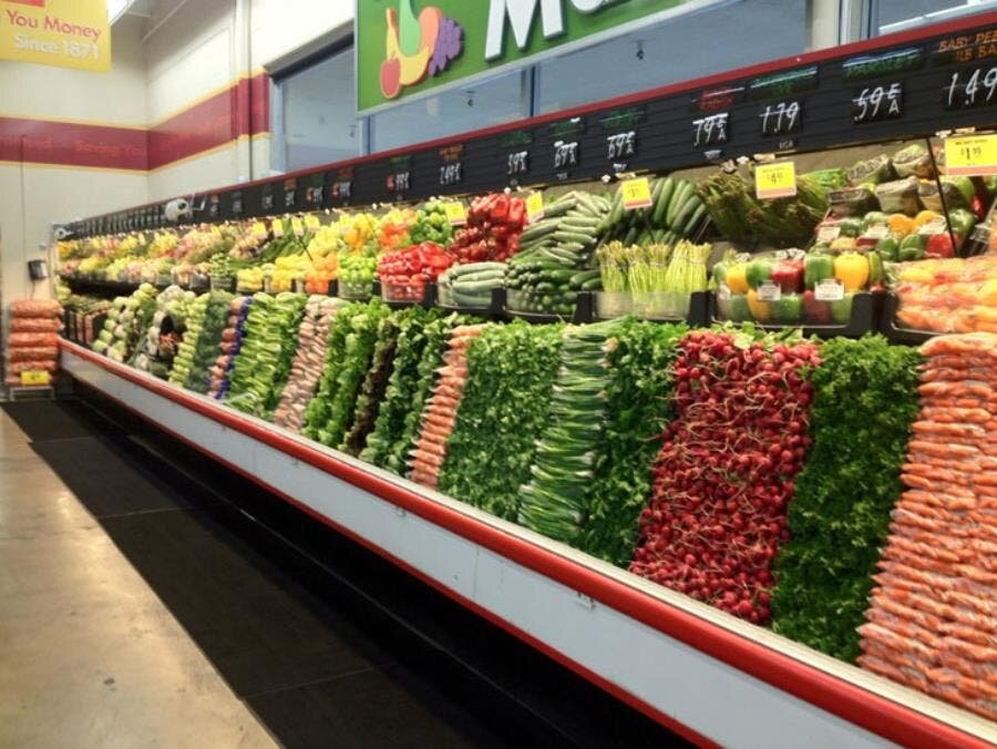 fruits, légumes, rayons, magasin, rayon