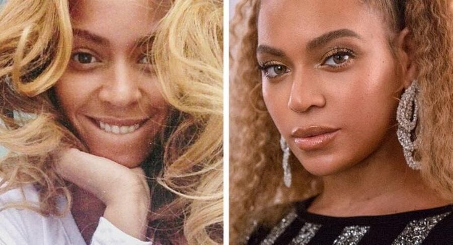  maquillage, sans, comparaison, visage, Beyonce