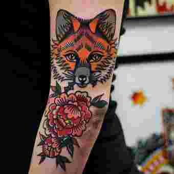 photo,tatouage,tattoo,faune,flore,martina,ekenberg,renard,fleurs